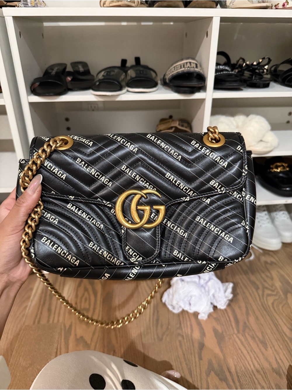 Gucci Balenciaga Black Quilted Shoulder Bag with Gold Hardware